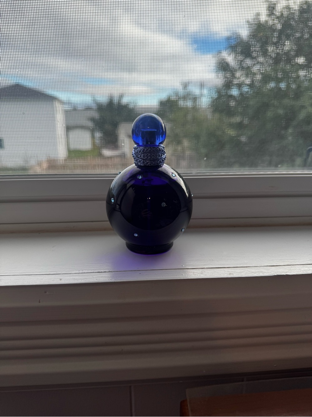 Cobalt Blue Decorative Glass Perfume Bottle with Gem Accents
